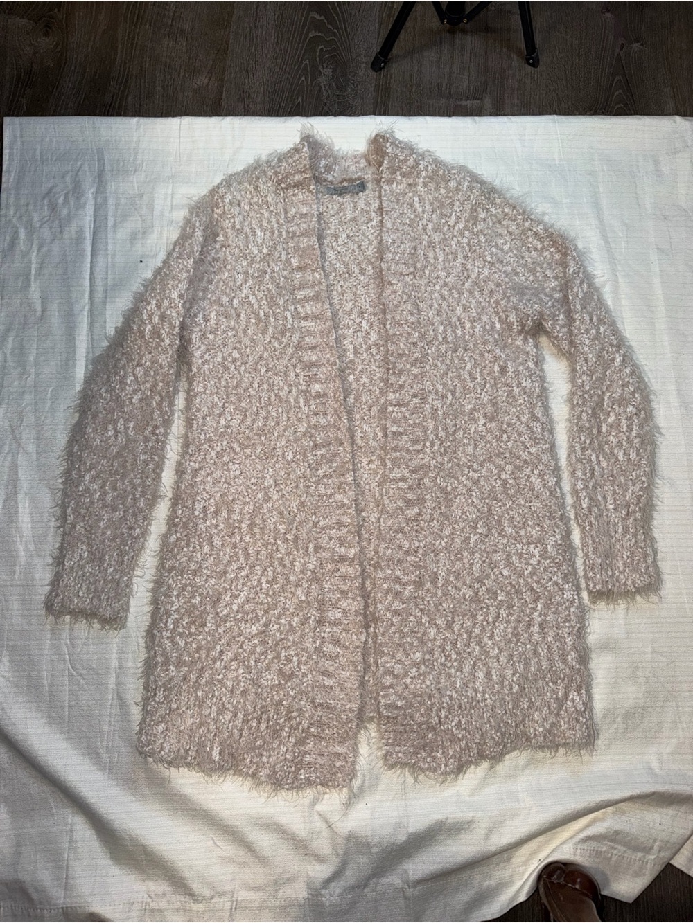 Symple NYC Fuzzy Popcorn Knit Open-Front Cardigan Sweater – Pink/Cream, Size M - Picture 2 of 5